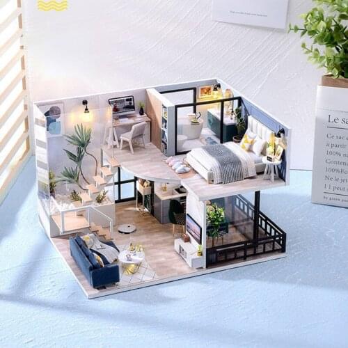 DIY Wooden Doll House Miniature Furniture With LED Light Kit Time Cottage Dollhouses Assemble Toy Children Birthday Gift Casa