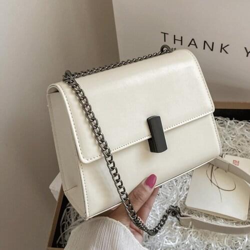 Women Handbags Designer Chain Small Square Flap Bags for Girls Simple Leather Shoulder Bag Female Crossbody Bags Vintage Sac New