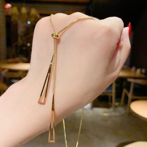 Long Geometric Triangle Tassel Pendant Titanium Steel Necklace Retro Style Chain wholesale choker butterfly necklace women