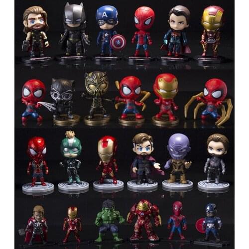 6PCS Disney Avengers Anime Figures Toy Iron Man Spiderman Hulk Doll Cake Decoration Model Decoration 10cm Set Desk Decoration