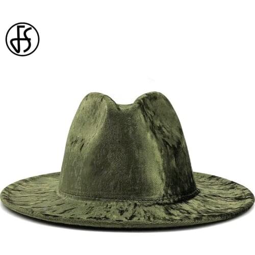 FS Women Men Gold Velvet Fedora Hat Gentleman Elegant Winter Autumn Wide Brim Jazz Felt Ladies Hats Church Panama Sombrero Caps