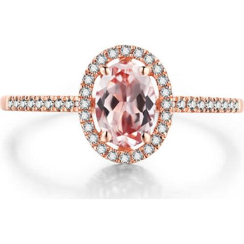HELON Solid 14K Rose Gold Oval 5X7mm Natural Morganite Diamonds Engagement Ring Women Trendy Fine Jewelry Diamond Ring Best Gift