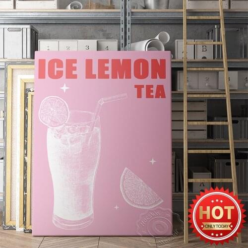 Cold Drinks Menu Recipes Wall Art Prints Poster, Ice Lemon Tea Sketch Canvas Painting, Modern Minimalist Dessert Shop Home Decor