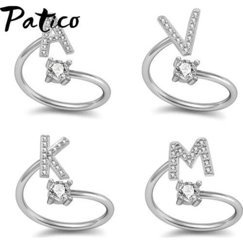 Korean Opening 925 Sterling Silver Rings For Women Creative 26 English Alphabet Design Wedding Cubic Zirconia Jewelry