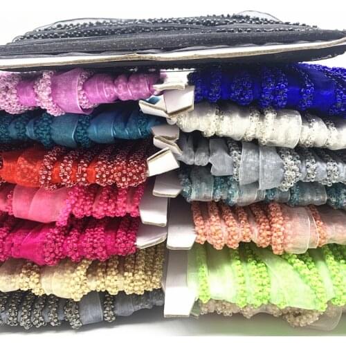 1 Yards/Lot 16mm Beaded Side Lace Tape Lace Fabric Trim Embroidered Collar Decoration Cotton Lace Fabric Net Cord for Sewing