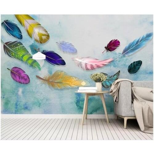 Custom mural 3d photo wallpaper Simple fashion colorful hand drawn feather texture art 3d wall murals wallpaper for walls 3 d
