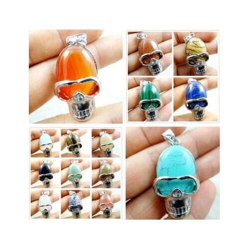 Natural stone Quartz crystal aventurine Turquoises tiger eye Skull Pendant for diy Jewelry making necklace Accessories