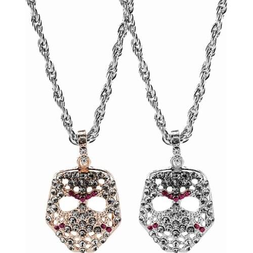 New Skull Head Shape Mask Necklace Rhinestone Jewelry Hip Hop Pave Full Crystal Necklaces Fashion Trinket for Party Accessory