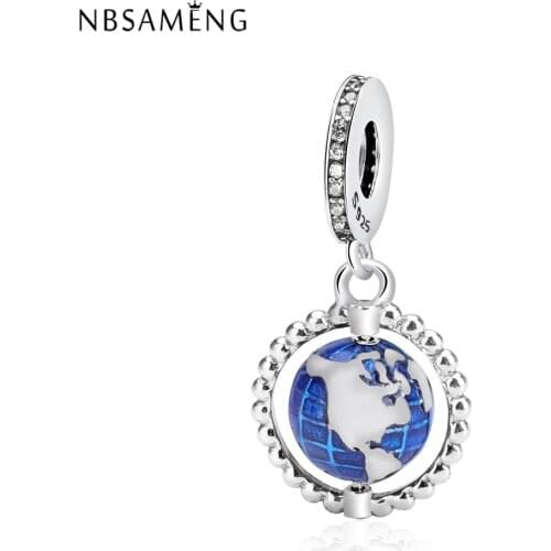 Original 100% 925 Sterling Silver Beads Charms Spinning Globe Pendant Charm Fit Bracelet Beads For Jewelry Making