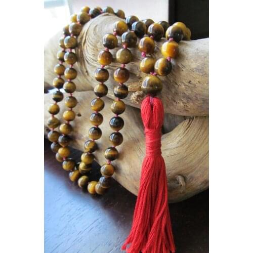 Tiger Eye Necklace 108 Bead Mala Necklace Tassel Necklaces Yoga Jewelry Japa Mala Prayer Beads Meditation Knotted Necklaces
