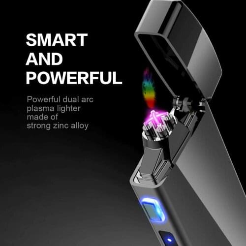 Double arc plasma lighter with battery indicator, USB rechargeable windproof flameless electric lighter