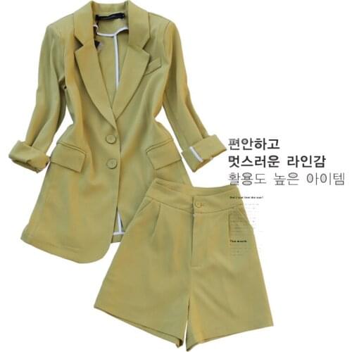 Popular Young Women Elegant Suit Blazer and Wide Leg High Waist Shorts Professional Work Wear Clothing Set