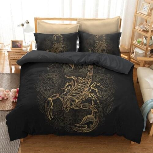 Fanaijia Gold Scorpion Bedding Sets king Meteor Scorpio Duvet Cover Constellation Bed Set Bohemian Black Bedclothes