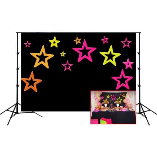 Teens Birthday Party Backdrop Glow Neon Stars Party Banners Cake Table Decorations Photo Backgrounds Studio Supplies Wallpapers