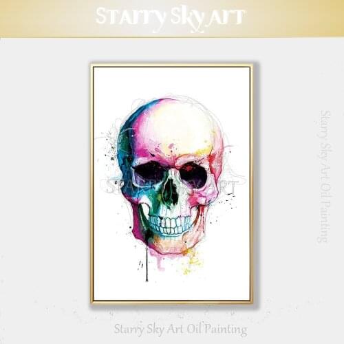 Professional Artist Hand-painted High Quality Modern Wall Art Colorful Skull Figure Oil Painting Rich Colors Fine Art Painting
