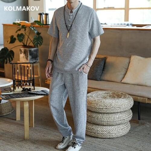 Shirt + trousers) 2020 summer casual men shirt Cotton and linen shirts mens High quality fashion shirts Man size M-4XL