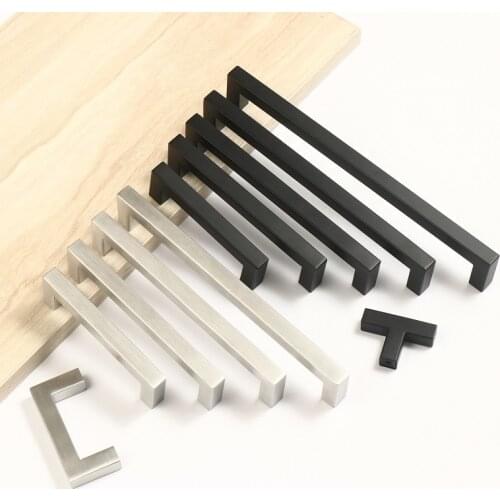 Modern Black Cabinet Handle Square Closet Drawer Cupboard Pulls Bathroom Cabinet Handles Furniture Stainless Steel Door Knob