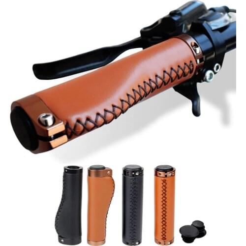 Cycling Grip Retro PU Leather Mountain Bicycle Handlebar Grips End Plug Soft Durable Mtb Parts Accessories Road Bike Handle Grip