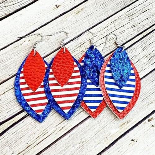 Stars and Stripes Faux Leather Earrings Glitter Star Earrings Leather Earrings 4th of July Earrings Layered Leathe