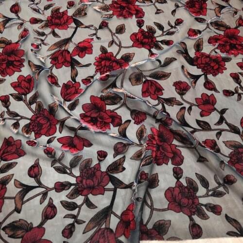 1 Meter Rose Flower Trasparent High Grade Silk Bottom Cloth Hollowed Out Real Velvet Dress Cheongsam Shirt Fabric