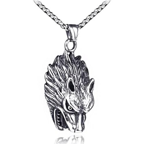 316L Stainless Steel Nordic Wolf Head Amulet Necklace Men Rock Jewelry Vintage Punk Animal Long Chain Pendant Necklace LN3007