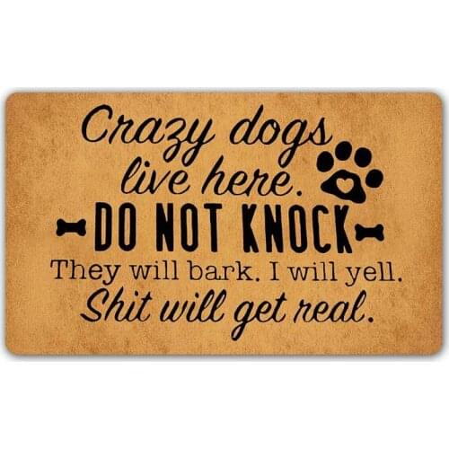 Funny Doormat Crazy Dogs Live Here Do Not Knock They Will Bark Entrance Mat Floor Rug Indoor/Outdoor/Front Door Mats