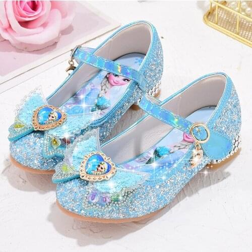 Disney girls elsa princess shoes baby high heels spring all-match leather shoes soft soles little girls children crystal shoes