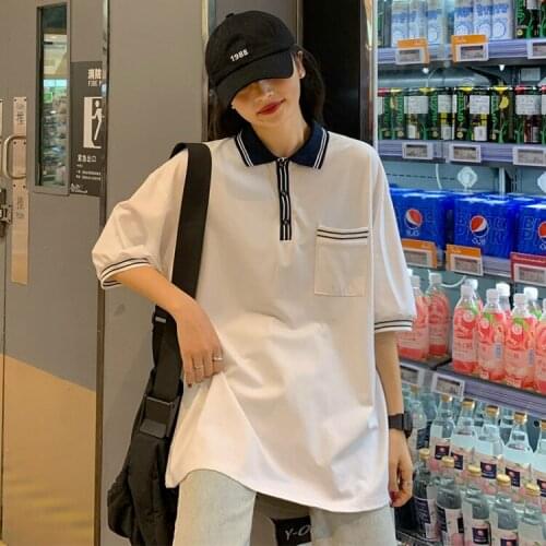 Simple lapel polo all-match jacket design sense Japanese tooling students collar 2021 summer new style