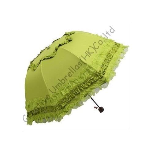 UPF>50+ Arched princess umbrellas,8 ribs,three fold black coating 2 times ,windproof,border lacing,l bag parasol,UV protecting
