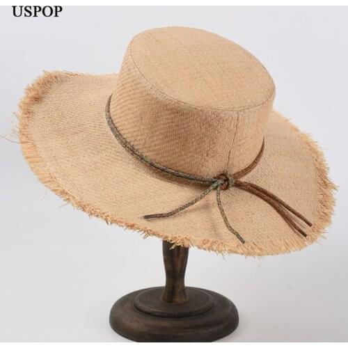 USPOP New Summer hats Women Raffia Straw Sun Hat Breathable Wide Brim Lace Ribbon Bow Beach Hat Sunshade