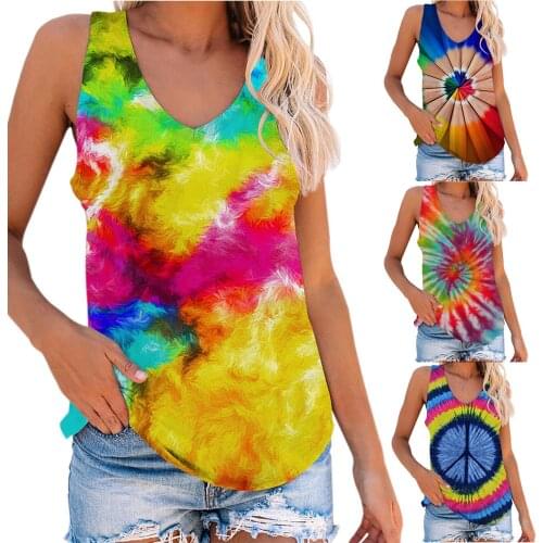New Summer 2xl Plus Size Women Tank Tops Casual Sleeveless Tie-dye Print Top Fashion Large Size Women Streetwear Shirt Sexy