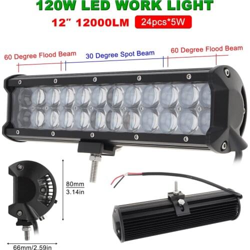 12Inch 120W LED Flood/Spot Combo Work Light Bar Offroad Driving 4WD Truck ATV