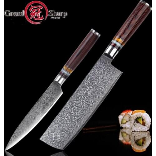 2 Pcs kitchen knife set 67 layer Japanese VG10 Damascus steel kitchen knife cleaver chef utility Japanese Kitchen Knives Tools