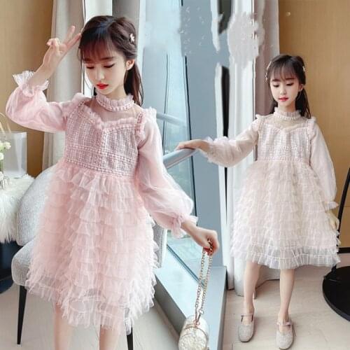2021 Spring Autumn4 6 8 10 12 Years Child England Style Party Princess Sweet Long Sleeve Cake Layer Dress For Kids Baby Girl