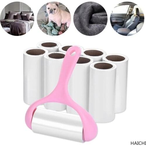 9 Rolls + 1 Handle Sticky Roller Sticky Dust Paper Tearable Adhesive Brush Clothes Lint Brush Hair Remover Kit with Handle