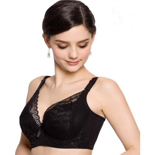 Plus Size Bra Cotton Full Cup Women Sexy Lace Push Up Bras New One Piece Side Gathering D Cup 100C 100D 100E Black Red Pink Bras