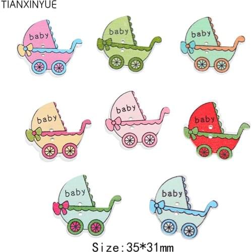 TIANXINYUE 35x31mm pram Button Sewing Scrapbooking Mixed Two Holes Baby Wood Button DIY Clothing Accessories