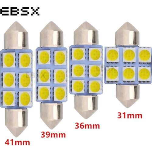 EBSX 100pcs White 31mm 36mm 39mm 41mm Festoon 5050 SMD 6 LED C5W Car Led Auto Interior Dome Light Lamp Bulb 12V Pathway Lighting
