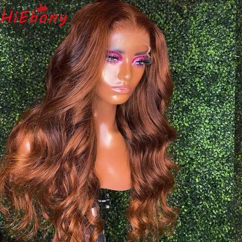 HiEbony Remy Human Hair Lace Front Wigs PrePlucked Wavy #30 Glueless Lace Front Wigs 180% Middle Part 13x4 Frontal Lace Wigs