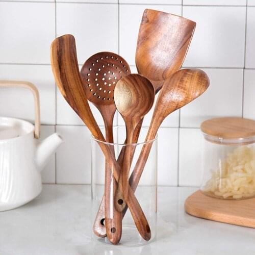 Hot Sale 5 Piece Wooden Spoons, Wooden Spoons for Cooking Reusable Wood Kitchen Utensils Set Tools for Cooking Nonstick Cookware