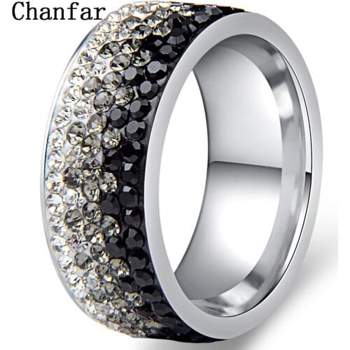 Chanfar 6 7 8 9 10 sizes Hot Sale Elegant AAA Crystal Ring Love Charm Stainless Steel Rings For Women Female Male Jewelry