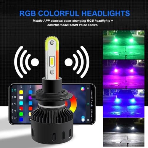 H7 Car LED RGB Headlight Kit APP Bluetooth Control Multicolor Fog Lights Bulbs Lamp for Car Trucks