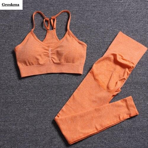 High Waist Pants+Sexy Bra Women Seamless Yoga Suits Push Up Fitness Gym Clothing Sports Running Two Piece Set Ensemble Femme