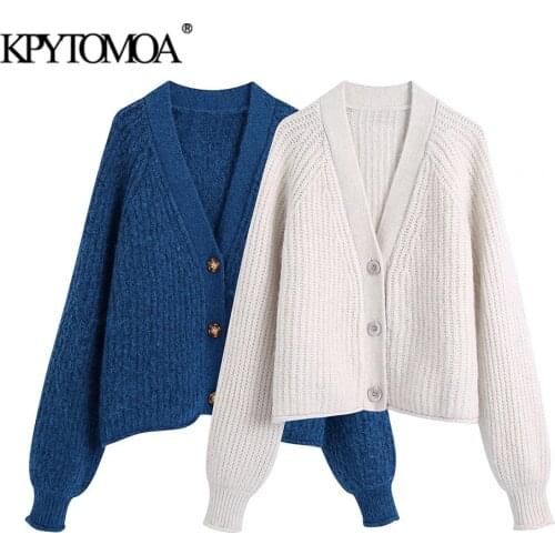 KPYTOMOA Women 2021 Fashion Loose Fitting Purl Knitted Cardigan Sweater Vintage Long Sleeve Button-up Female Outerwear Chic Tops
