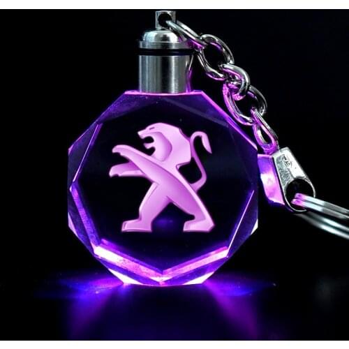 Wife Girlfriend creative gift pendant long chain light With glass car keychain for Peugeot badge metal key ring auto Accessories