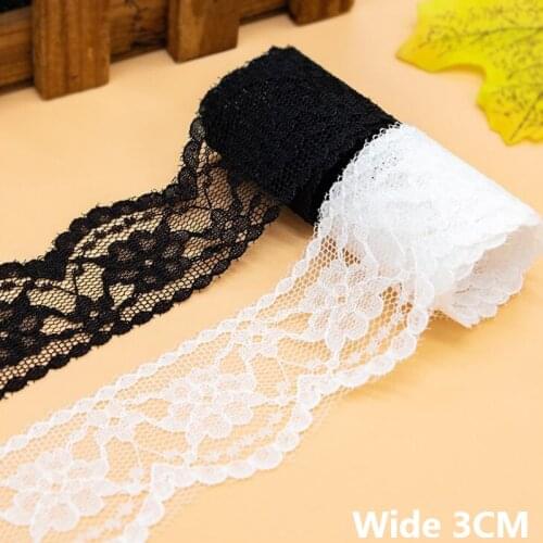 3CM Wide Luxury Tulle White Black Mesh Embroidered Flowers Lace Applique Collar Trim Ribbon DIY Dress Patchwork Sewing Decor