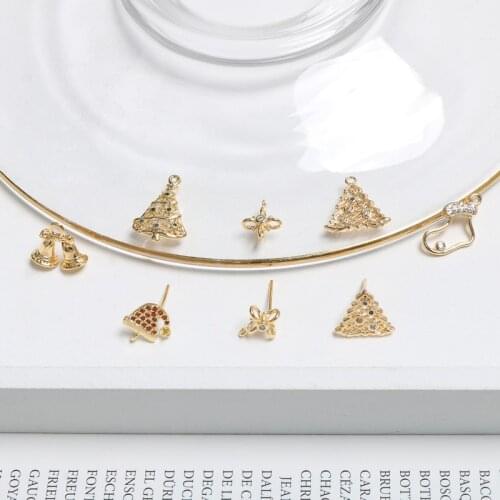 Copper-plated gold-gold Christmas tree sock star bell-and-stone ear-nail pendant DIY hand-made ornament accessory material