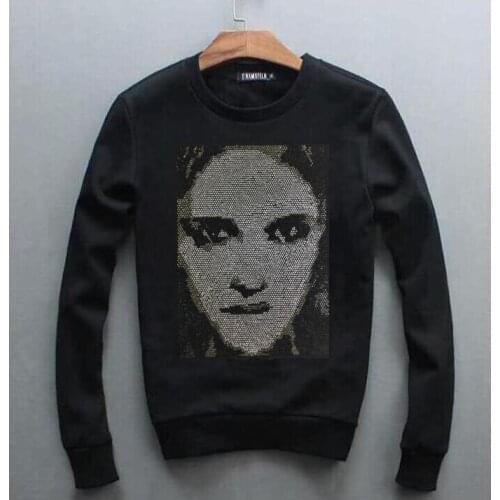 Sweatshirt men Rhinestone Long Sleeve Hoodie Autumn winter Sweatshirts Coat for big boy M-4XL