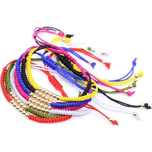 Male Bracelets Gold Round Bead Handmade Macrame Gift Men Braiding Macrame Bracelets Gold Beads Rope Braided