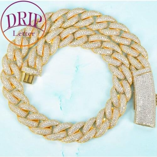 20mm Long Button Cuban Necklace Gold Color AAA Zircon For Men Plated Hip Hop Chain Jewelry